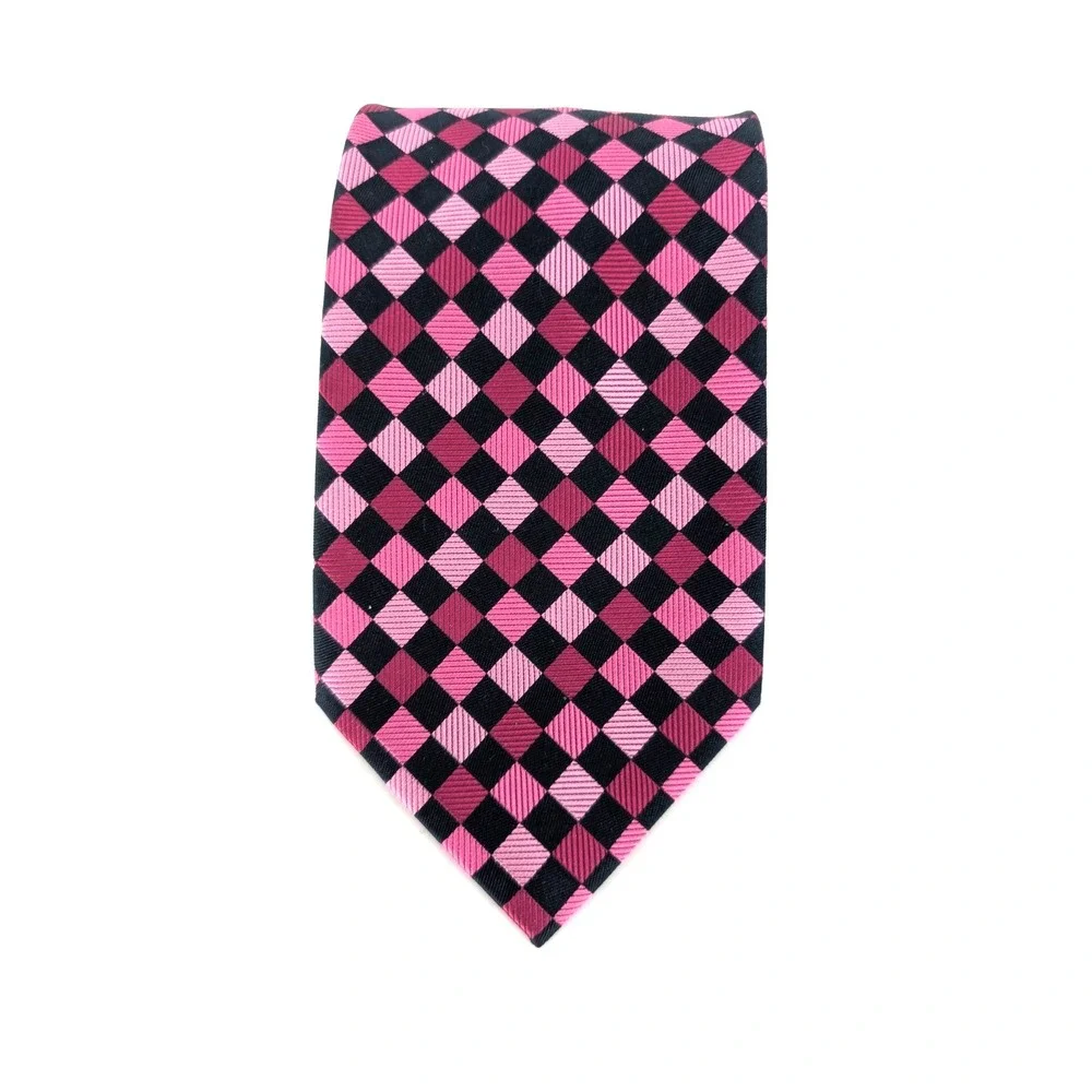 Paul Fredrick Silk Black Pink Diamond‎ Checker Retro Preppy Funky Tie Luxury 4" - Picture 4 of 8